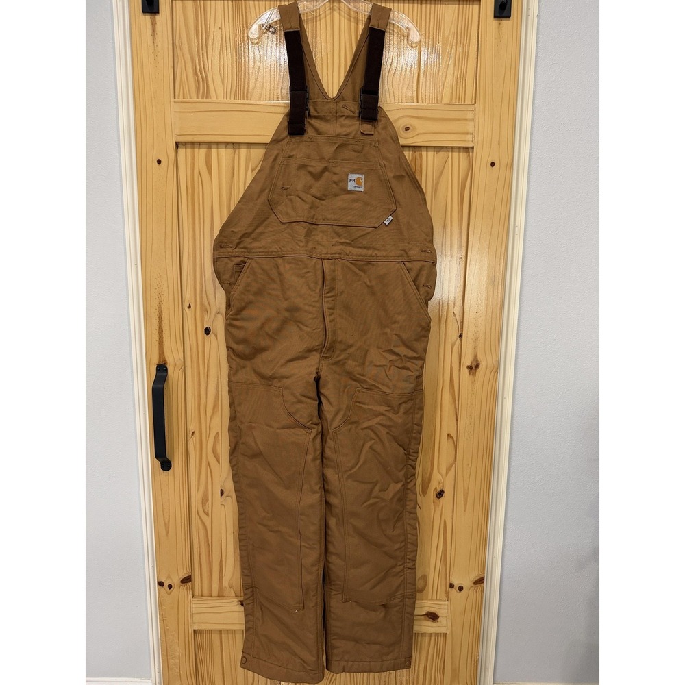 Carhartt Overalls Mens 38x34 Brown FR Flame Resistant Canvas Lined Bib Work